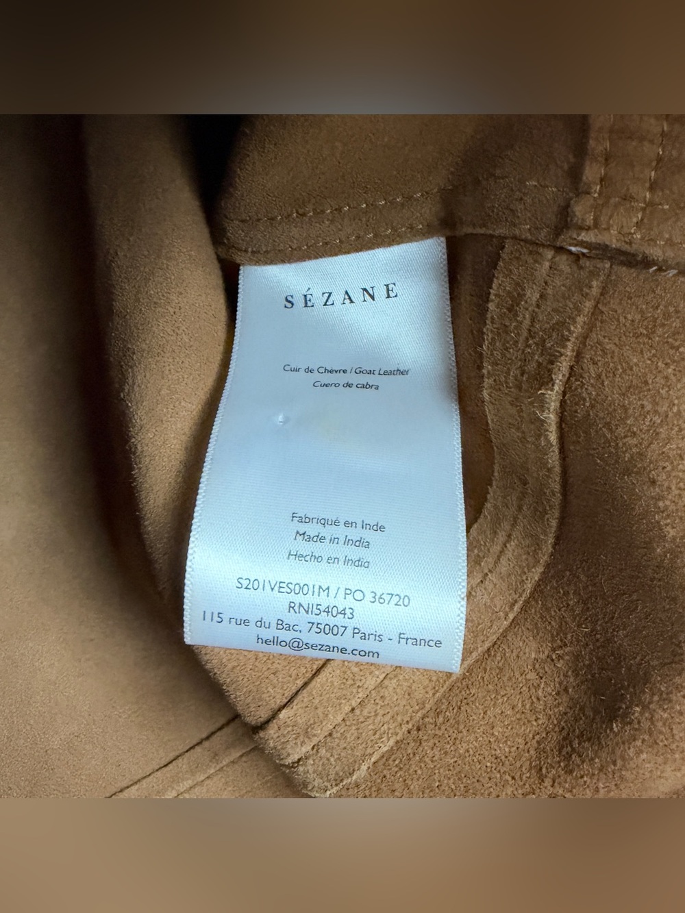 Sézane Will Suede Tan Goat Leather Button Jacket - Picture 7 of 7
